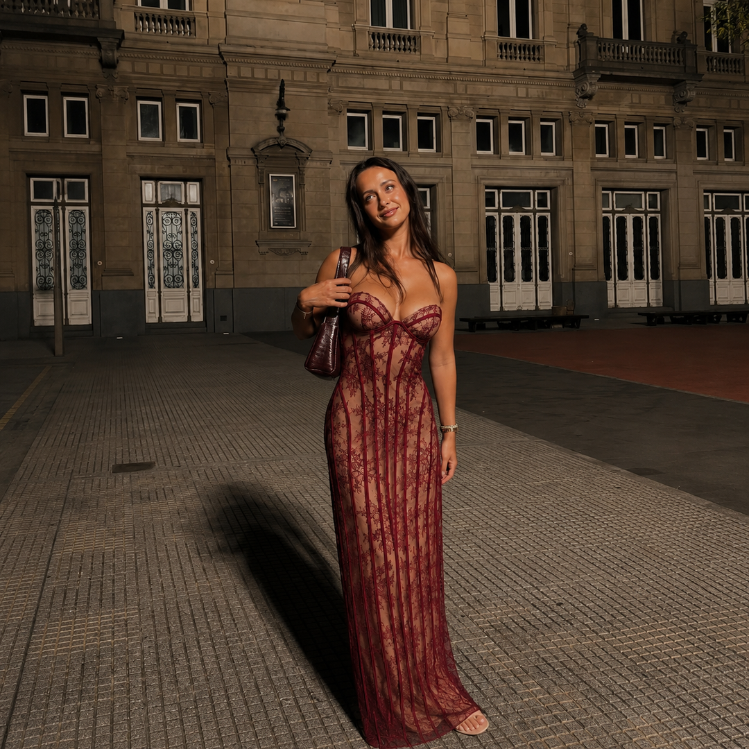 Γκαμπριέλα - Strapless Μαξι Φόρεμα με Κορσέ και Εφαρμοστή Σιλουέτα