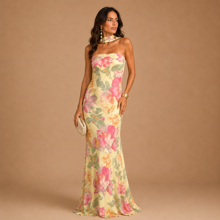 Alte - Μακρύ Strapless Φόρεμα με Λουλούδια