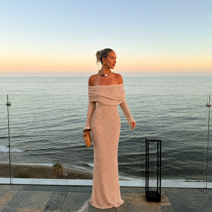 Σοφία - Κοντό Φόρεμα Off-Shoulder με Υφή